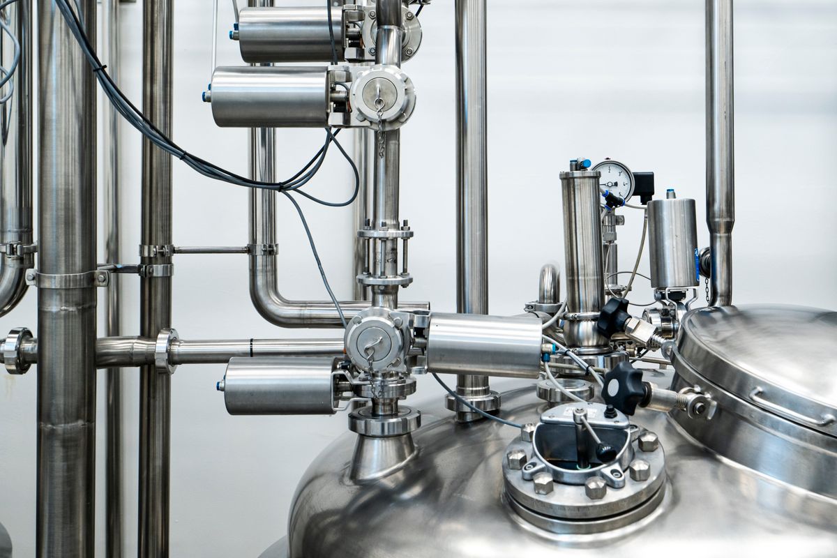 Stainless-steel industrial processing vessels, valves and pipework